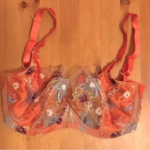 Katherine Hamilton Eden embroidered floral bra in coral, 28H UK